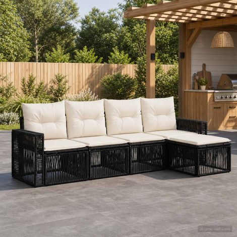 vidaXL Ensemble de canapé de jardin 5 pc Noir et blanc crème polyrotin (1/5)