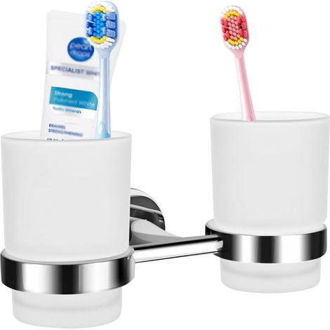 Porte-brosse à dents mural en acier inoxydable avec verre dépoli (double)
