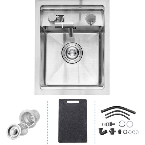 Évier de Cuisine, 30 x 45 cm Évier de Bar de Cuisine Dissimulé avec Robinet Pliable, en acier inoxydable 304, Encastrable Simple Vasque de Bar et Planche à Découper, pour Petite Restaurant, Brossé (1/5)