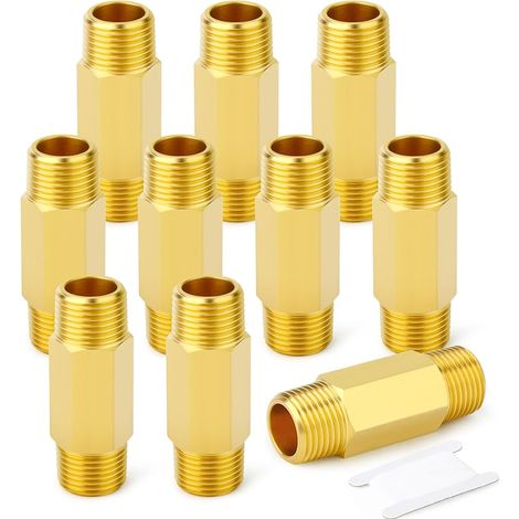 10pièces Long Nipple en laiton, 1/4 BSP nipple en laiton, 50mm Length Brass Pipe Fitting (1/4)