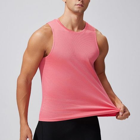 Men's quick-drying running tank top – breathable sleeveless T-shirt for bodybuilding, fitness, summer sports training – Grey (XXL watermelon red) (1/5)