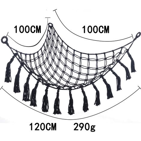 Hamac triangulaire en corde de coton tissée à la main - Filet de rangement pour peluches, organisateur d'angle noir (1/3)