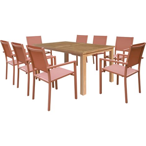 Gartenmöbel aus Teakholz JAVA mit Stühlen aus Aluminium Terracotta - 8 Sitzplätze