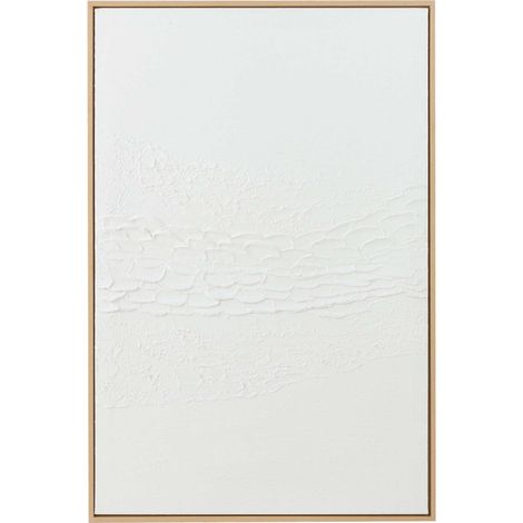 Tableau toile blanc relief élégant décoration murale contemporaine - Blanc texturé et cadre bois naturel (1/4)