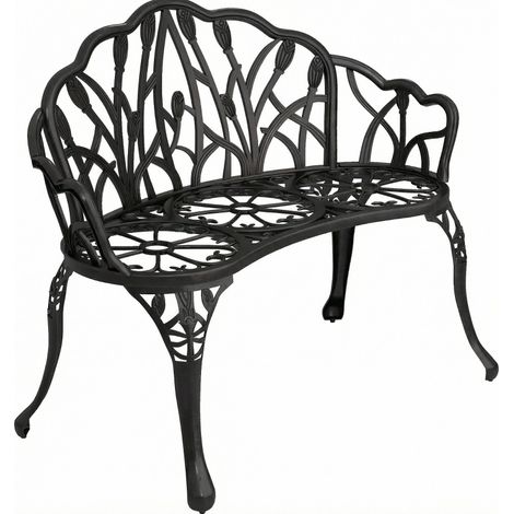 Panchina giardino 2 posti in alluminio pressofuso nera schienale tulipano 99x57x78 cm (1/4)
