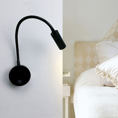 1W LED Lampe de chevet pour lire LED Lampe de lecture de Cygne Flexible (noir) Applique murale Liseuse LED avec interrupteur Blanc chaud 3000K Moderne (1/4)