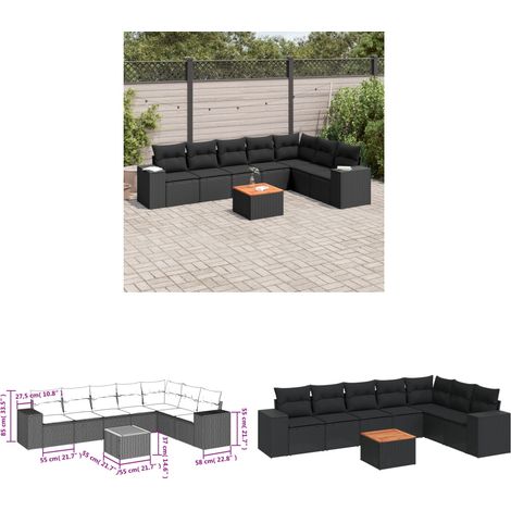 8-tlg. Garten-Sofagarnitur mit Kissen Schwarz Poly Rattan - Gartenmöbel Set - Esstisch - Lounge Möbel - Outdoor Möbel - Rattan Gartenmöbel - Home & Living (1/3)