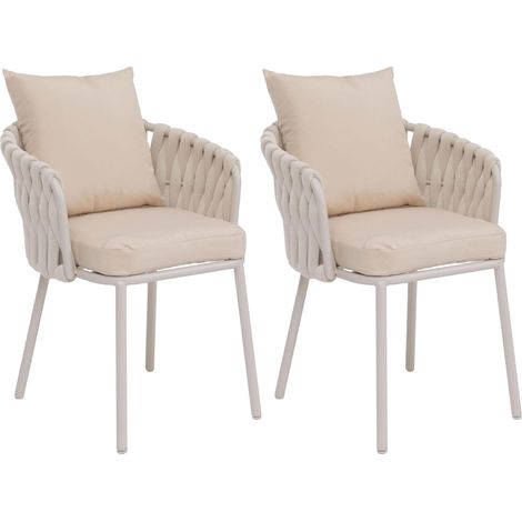 Lot de 2 chaises de salle à manger en aluminium HWC-P89, chaise d'intérieur avec accoudoirs, tissu/t (1/3)