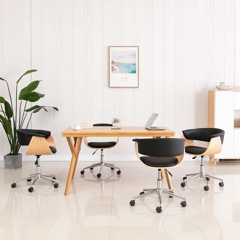 vidaXL Sillas de comedor giratorias 4 unidades cuero sintético negro (1/5)