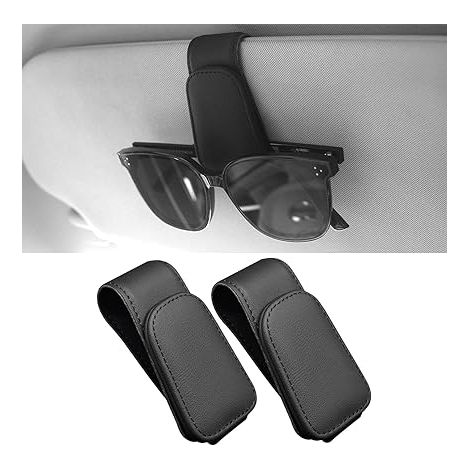 Lntyq 2er-Pack Leder-Brillenrahmen fürs Auto, für die Sonnenblende im Auto, Auto-Brillenhalter, Ticket-Kartenhalter (schwarz) (1/4)