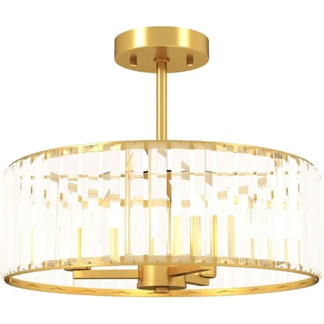 Lampada da soffitto in metallo dorato con paralume in cristallo, design a lampadario, 3 portalampade E14 (1/5)