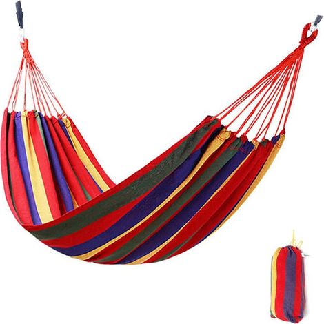 Hamac portable 2 personnes en toile pour camping, jardin, plage et voyage (rouge)