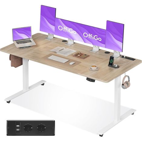 Höhenverstellbarer Schreibtisch 180cm Elektrisch USB Memory Standing Desk Beige (1/5)