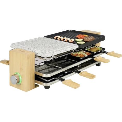 Princess Pure 8 Appareil à raclette revêtement anti-adhésif, 8 poêlons noir, pierre, bambou