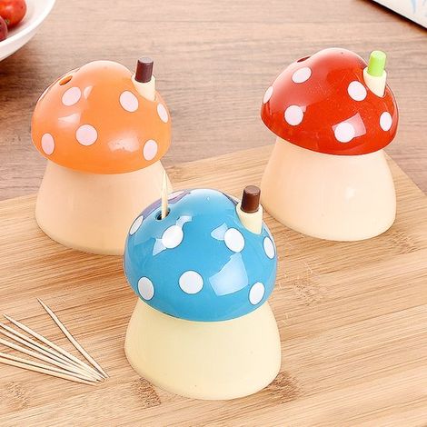 Tre confezioni di porta stuzzicadenti a forma di fungo, per uso domestico, custodie automatiche per stuzzicadenti, sacchetti e scatole, adatti per uso domestico, stuzzicadenti e ristoranti (blu + aran