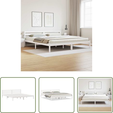 Cadre de lit blanc -  Cadre de lit Blanc 225,5 x 205,5 x 69,5 cm Bois de Pin Massif (1/5)