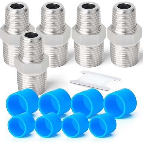 5 pièces 1/4 "mâle BSP x 3/8" mâle filetage forgé en acier inoxydable réducteur hexagonal mamelon connecteur SUS 304 raccords de tuyauterie - 1/2 3/8 (1/5)
