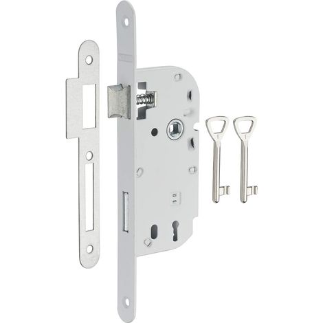 Serrure Encastrable à Clé, Axe 40 mm, Bouts Ronds, Blanc, 63x134 mm (1/5)
