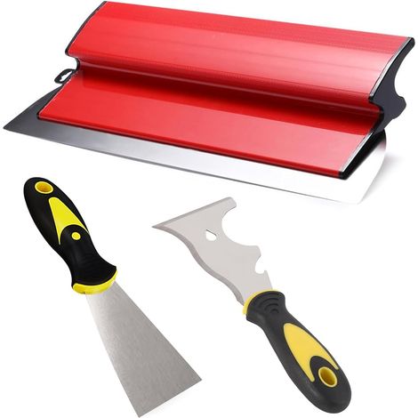 Mastic de surface de 40 cm, lame en acier inoxydable, kit d'outils avec spatule 9 en 1, spatule lissante avec poignée ergonomique pour grands espaces de travail, murs et (1/5)