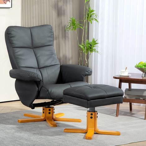 Poltrona relax con poggiapiedi, reclinabile 145° e girevole 360°, grigio scuro HAVRYA (1/5)