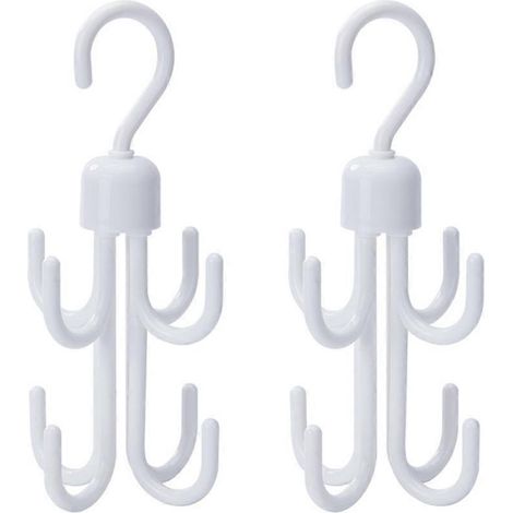 Lot de 2 cintres rotatifs à 360 degrés, crochets multifonctionnels pour suspendre cravates, chapeaux et foulards (blanc)-23.510cm-White (1/3)