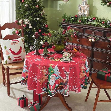 Nappe de Noël 2026, imperméable, en polyester, impression numérique, ronde, motif flocons de neige, décoration de fête, tissu 17120 ronds [210 g] (1/5)