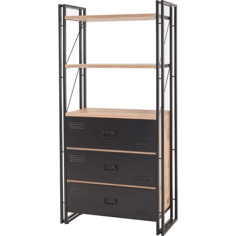 Etagère bibliothèque en bois naturel et métal noir Volka 90cm (1/5)