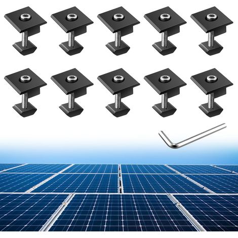 10 PCS Support en Forme de T Clip Central pour 40mm Panneaux Solaires Supports de Solaire Pinces, Alliage Aluminium, pour Panneaux Solaire Montage, Camping-car, Toits (1/5)