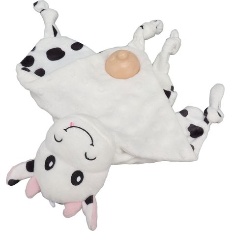 Kuscheldecke mit Schnullerclip und Plüschkuh für Babys ab 3 Monaten – sicher und beruhigend (1/5)