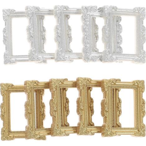 Lot de 10 cadres photo vintage pour bijoux, accessoires photo, mini cadres photo décoratifs-4.00X2.90X0.50CM-Golden Silver (1/4)