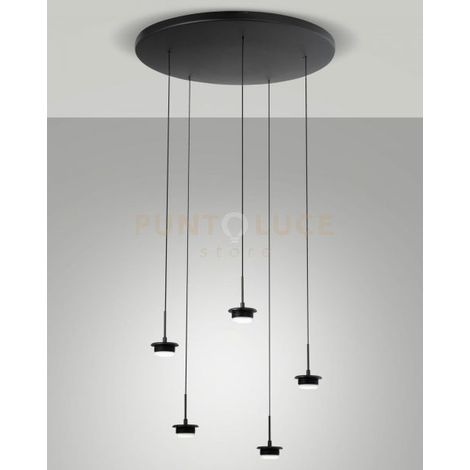 3804-49-101 MONTATURA NERA COMPLETA TONDA CCT 2700K - 3000K - 4000K - 35W - 3750 lm 5 LUCI DIMMERABILE