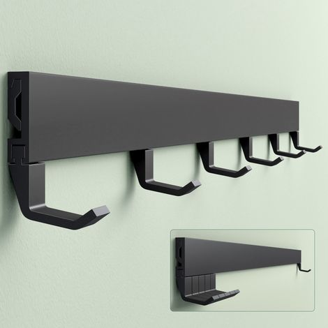 Mai & Mai Garderobenleiste mit 6 verstellbaren Haken, Kleiderhaken aus Aluminium, Wandgarderobe Garderobenhaken 60cm Matt schwarz Stalo-10 (1/5)
