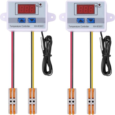 Lot de 2 modules de Contrôleur de Température LED Numérique 12V avec Connecteur Rapide, Mini Interrupteur de Thermostat XH-W3001 avec Sonde de Capteur Etanche, Programmable de 50 à 110degrés (1/5)