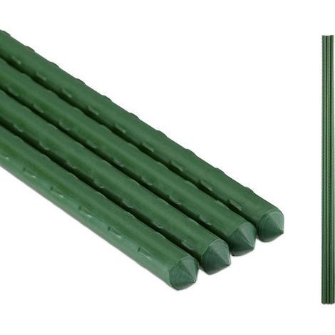 Lot de 10 tuteurs pour plantes, 75 cm, 10 mm, acier recouvert de plastique, pour potager, végétaux, vert (1/5)