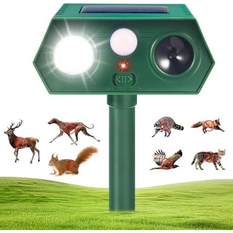 Ultrason Repulsif Chat Exterieur, Solaire Répulsif avec Détecteur de Mouvement et Lumière LED pour Jardin, Étanche Animaux Chat, Chien, Renard, Écureuil - (1/5)