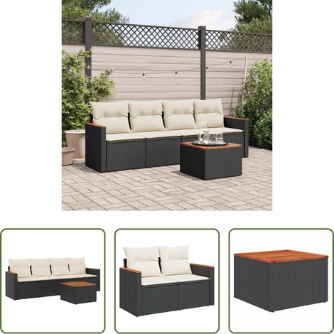 vidaXL Rattanmöbel - 5-tlg. Garten-Sofagarnitur mit Kissen Schwarz Poly Rattan (1/5)