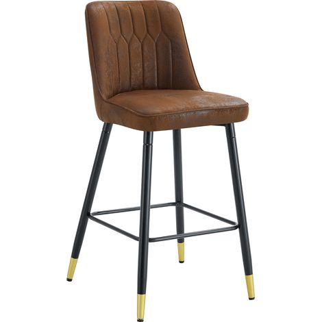 Lot de 2 tabourets de bar 100 cm en tissu brun et métal noir, avec repose-pieds, assise ergonomique et dossier courbé pour cuisine, îlot ou maison bar - CHICFURN (1/5)