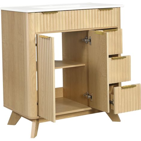 Mueble de baño de pie con lavabo cerámico 81 cm acabado madera natural, 3 cajones y 2 puertas HOMVRA (1/5)