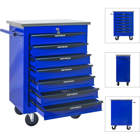 Carrello per Utensili 56.6x34.5x78 cm, 7 Cassetti, con Ruote Bloccabili, in Acciaio, Blu, per Officina e Garage (1/5)