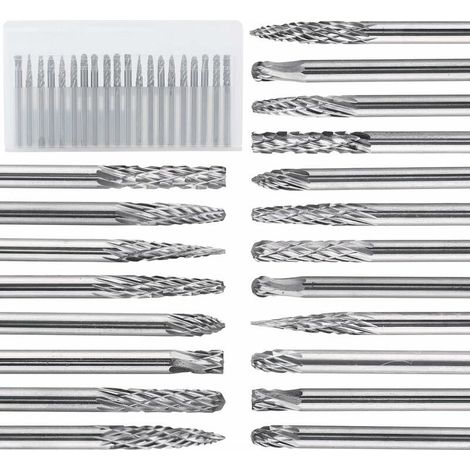 20 Pièces Jeu de Fraises Double Coupe 3 mm,(3 X 3) Lime Rotative en Carbure Tungstène pour Sculpture sur Bois et Pierre et Nettoyage des Bavures et Soudures (1/5)