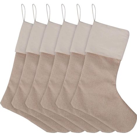 6 Pièces Sacs en Jute pour Chaussettes de Noël, Suspension Chaussette de Noël, Fêtes, Sapin de Noël, Cheminée, Support d'Ornements Suspendus, Décorations de Noël (1/5)