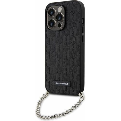 Karl Lagerfeld KLHCP14LSACKLHPK iPhone 14 Pro 6.1 schwarze Hartschalen-Hülle mit Saffiano-Monogramm-Kette (1/5)