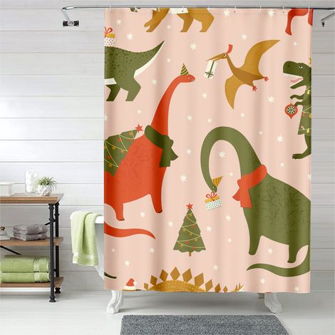 Rideau de douche dinosaures style aquarelle, polyester, 90x180 cm (1/5)