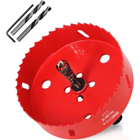 Scie Cloche Bi-métal 110 mm, M42 HSS Bimétallique Scie Trèpan, avec Adaptateur de Tige Triangulaire et Foret de Centrage, pour le Bois, Métal Mou, Plastique, Verre, Carrelage, Céramique (1/5)