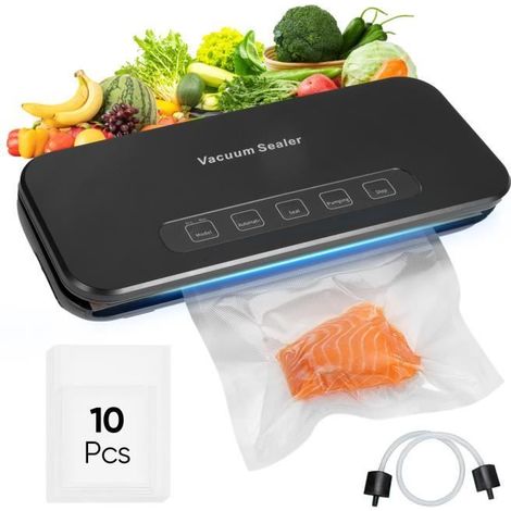Machine sous vide joulli - utilisation humide et sèche, avec tube d'aspiration externe, 10 sacs sous vide, 3 modes - noir (1/4)