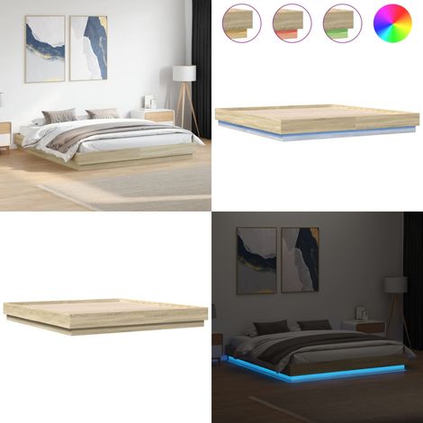 Bettgestell mit LED Sonoma-Eiche 200x200 cm - Bettsystem - Holzbettfundament - Doppelbett - Eiche Möbel - Beleuchtung Im Schlafzimmer - Home & Living (1/5)