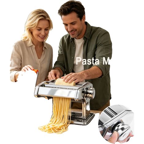 Máquina manual para hacer fideos, grosor ajustable, construcción duradera, color plata. (1/2)