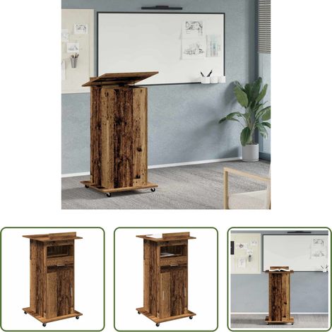vidaXL Étagères - Podium avec roue Bois ancien 55 x 55 x 107 cm Bois d'ingénierie (1/5)