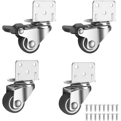 Set de 4 Roulettes Pivotantes Pour Meubles dont 2 avec Frein 25mm Petites Roulettes de Meubles - Rotation à 360 Degrés, Jusqu'à 44kg, Petites Roulette Pivotante pour Meubles, Berceaux (1/5)
