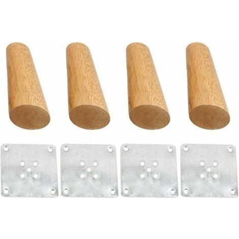 Set of 4 Solid Wood Furniture Legs Slanted 15cm, Replacement Feet with Mounting Plate and Screws for Sofa, TV, Bed, Dining Table (1/4)